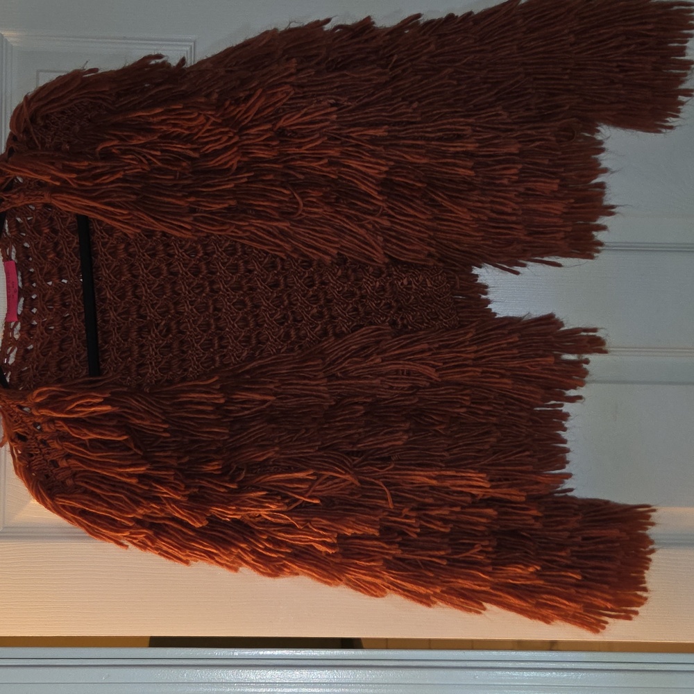 Rust Color Fringe Cardigan. Worn Once. Very Nice!